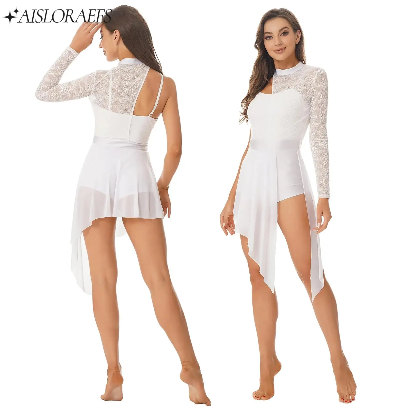 Womens Long Sleeve One Shoulder Lyrical Dance Dress Sheer Lace Ballet Gymnastics Leotard Dresses Competition Dance Ballet Outfit
Womens Long Sleeve One Shoulder Lyrical Dance Dress Sheer Lace Ballet Gymnastics Leotard Dresses Competition Dance Ballet Outfit