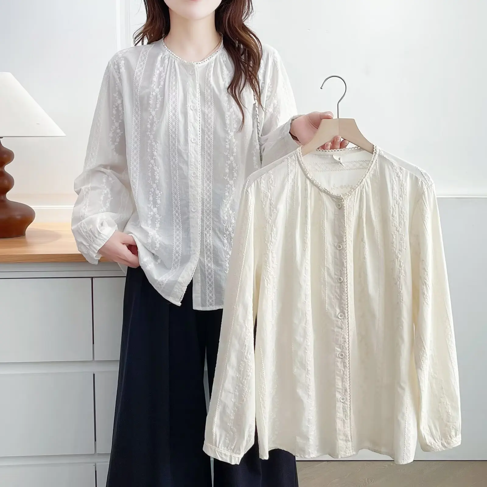 Модные женские блузки больших размеров, осенняя новая стильная хлопковая рубашка с жаккардовой вышивкой и длинными рукавами 9679
Модные женские блузки больших размеров, осенняя новая стильная хлопковая рубашка с жаккардовой вышивкой и длинными рукавами 9679