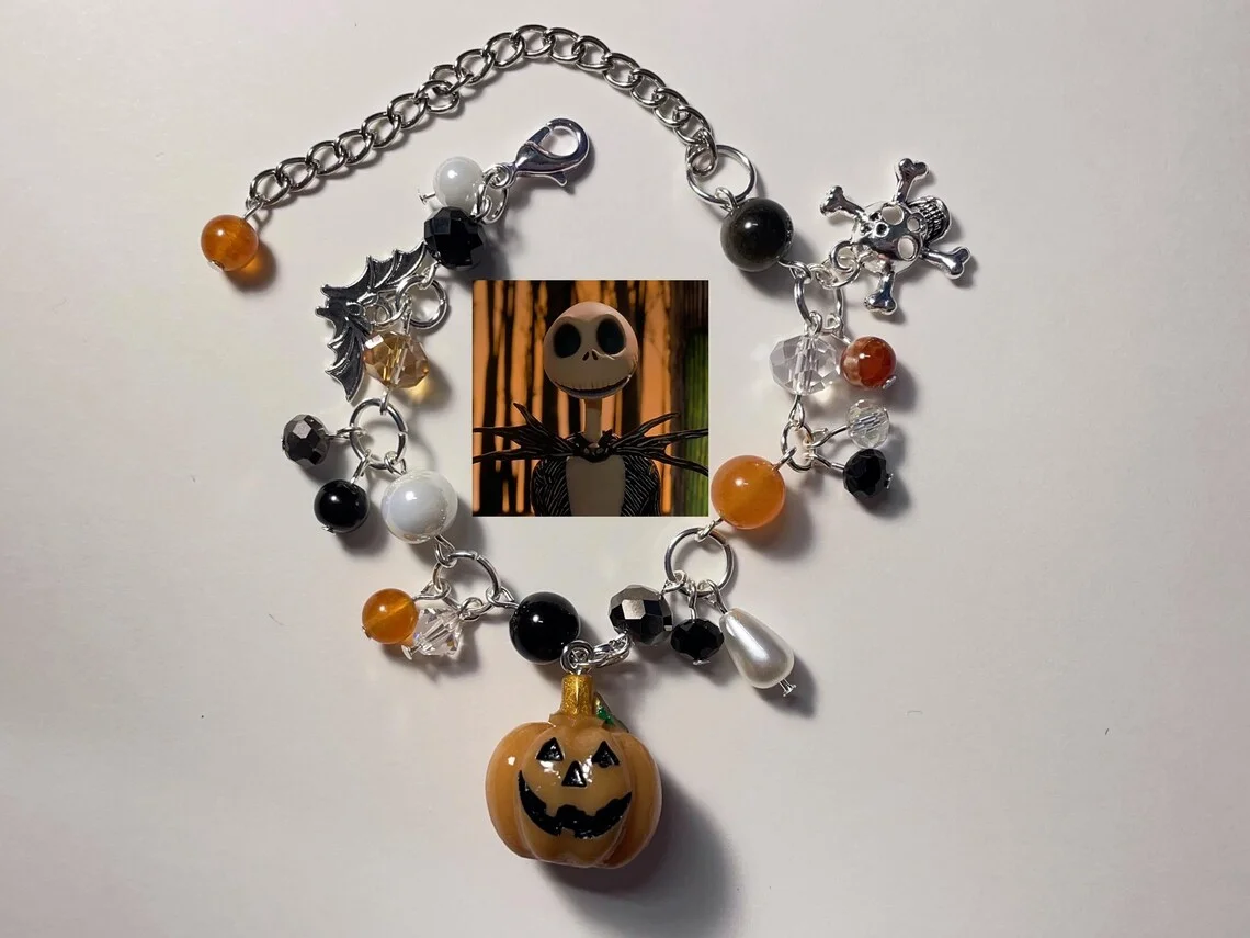 Jack Skelington's "Christmas Eve Scar" Inspiration Bracelet, Ghost Pumpkin, Halloween Gift, Y2K Handmade
Jack Skelington's "Christmas Eve Scar" Inspiration Bracelet, Ghost Pumpkin, Halloween Gift, Y2K Handmade