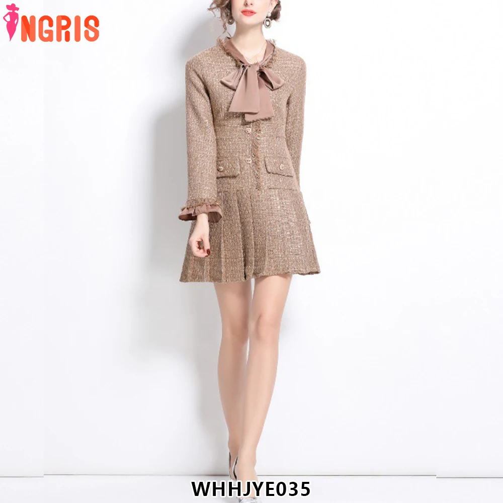 Winter V-Neck Tunic Slim Pleated Midi Dress for Women Long Sleeve Empire Lace Vestidos-WHHJYE035
Winter V-Neck Tunic Slim Pleated Midi Dress for Women Long Sleeve Empire Lace Vestidos-WHHJYE035