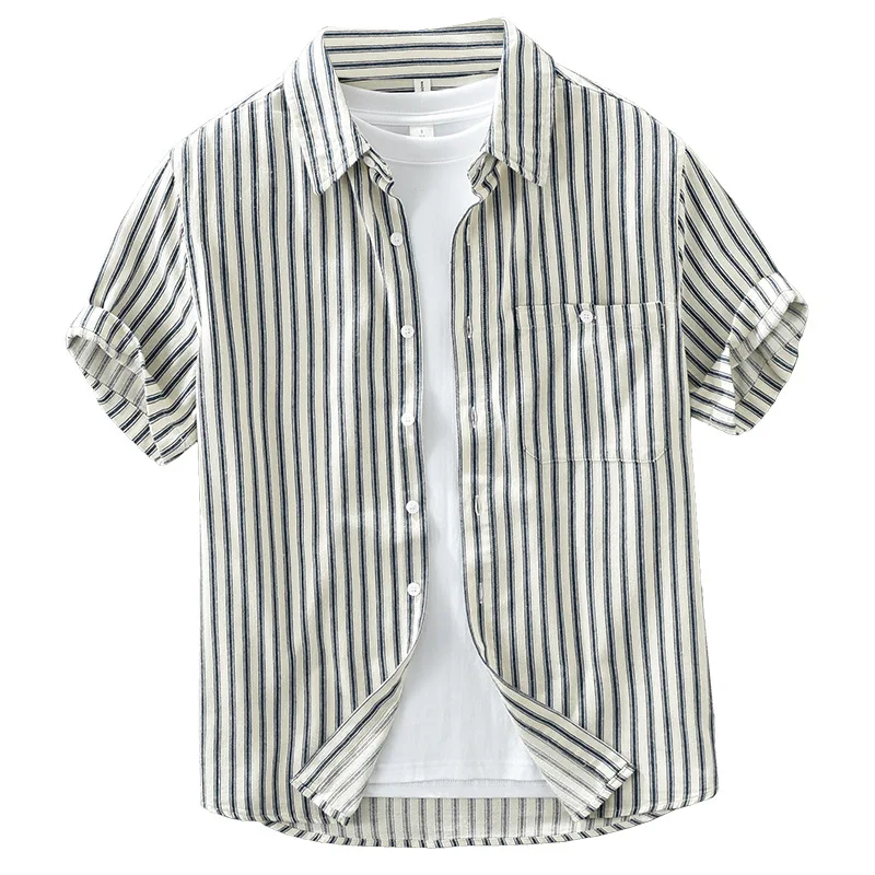 100% Cotton Men's Striped Short-sleeved Shirts Japanese Fresh Fashion All-match Shirt Casual Loose Top Spring Summer
100% Cotton Men's Striped Short-sleeved Shirts Japanese Fresh Fashion All-match Shirt Casual Loose Top Spring Summer