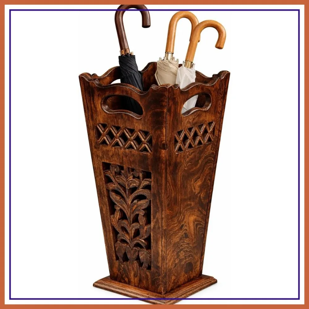 Solid Wood Umbrella Stand & Walking Cane Holder Hand-Carved Antique Finish Entryway Storage Rack 21.5x8x8 in
Solid Wood Umbrella Stand & Walking Cane Holder Hand-Carved Antique Finish Entryway Storage Rack 21.5x8x8 in