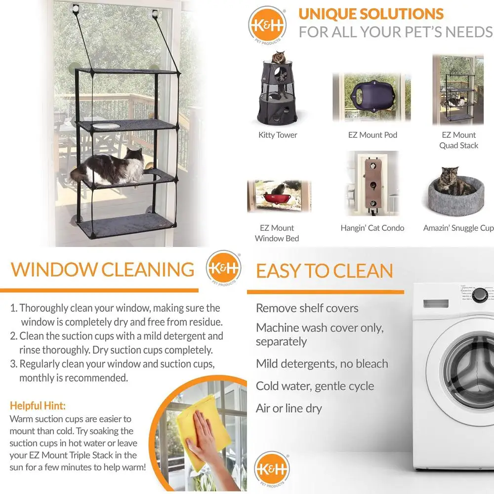 Sturdy Cat Window Perch for Large Felines, 27 W x 59 H, 4 Washable Covers, Suction Cups, Glass Mount
Sturdy Cat Window Perch for Large Felines, 27 W x 59 H, 4 Washable Covers, Suction Cups, Glass Mount