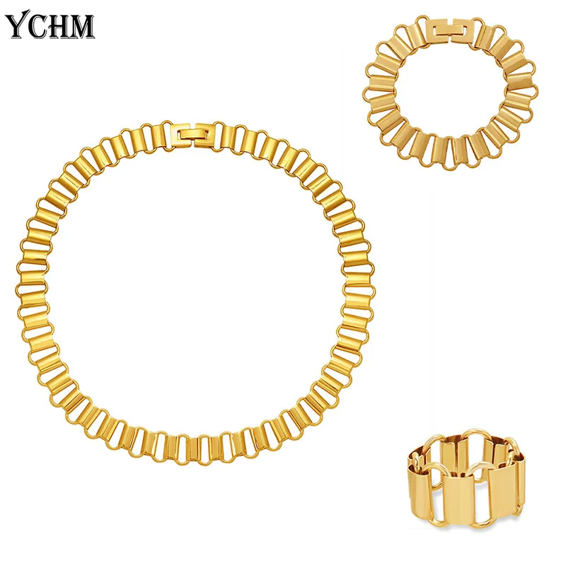 Stainless Steel Necklace Bracelet Ring Set Women 18 K Gold Plated Jewelry Set Fashion Hip Hop Chunky Hollow Chain Necklace Set
Stainless Steel Necklace Bracelet Ring Set Women 18 K Gold Plated Jewelry Set Fashion Hip Hop Chunky Hollow Chain Necklace Set