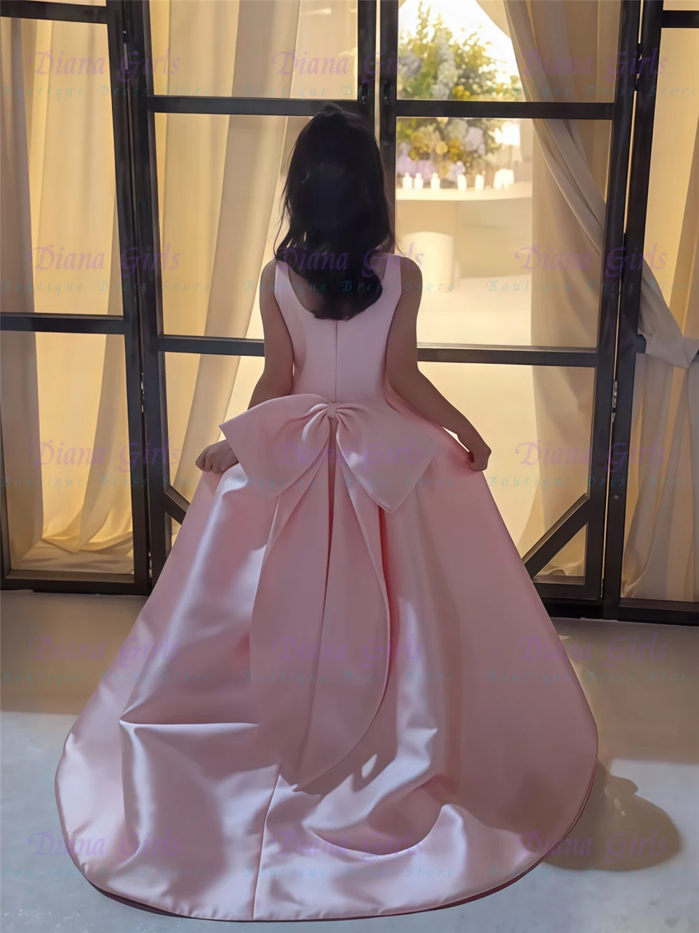 Lovely Quality Pink Satin Fluffy with Big Bow Long Trailing Flower Girl Dress for Wedding Birthday Party Ball Evening Gowns
Lovely Quality Pink Satin Fluffy with Big Bow Long Trailing Flower Girl Dress for Wedding Birthday Party Ball Evening Gowns