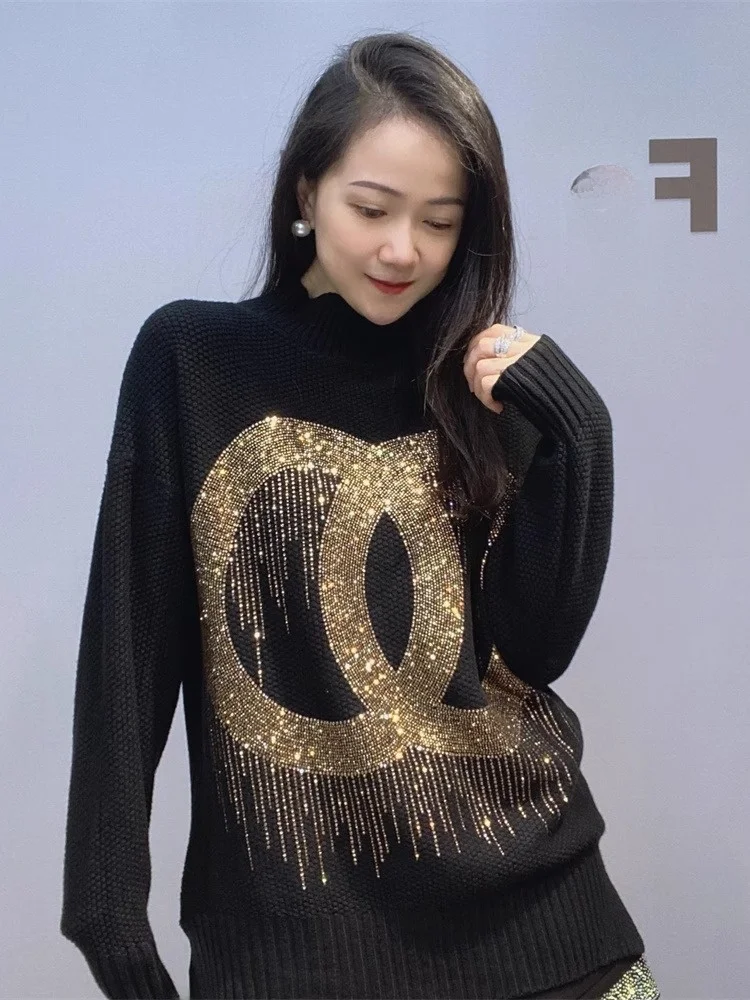 Faionable Winter Knitwear Diamond Embellied Long Sve High Collar Conceal Meat Slimming Women's Street Sle Loose Fit ...
Faionable Winter Knitwear Diamond Embellied Long Sve High Collar Conceal Meat Slimming Women's Street Sle Loose Fit ...