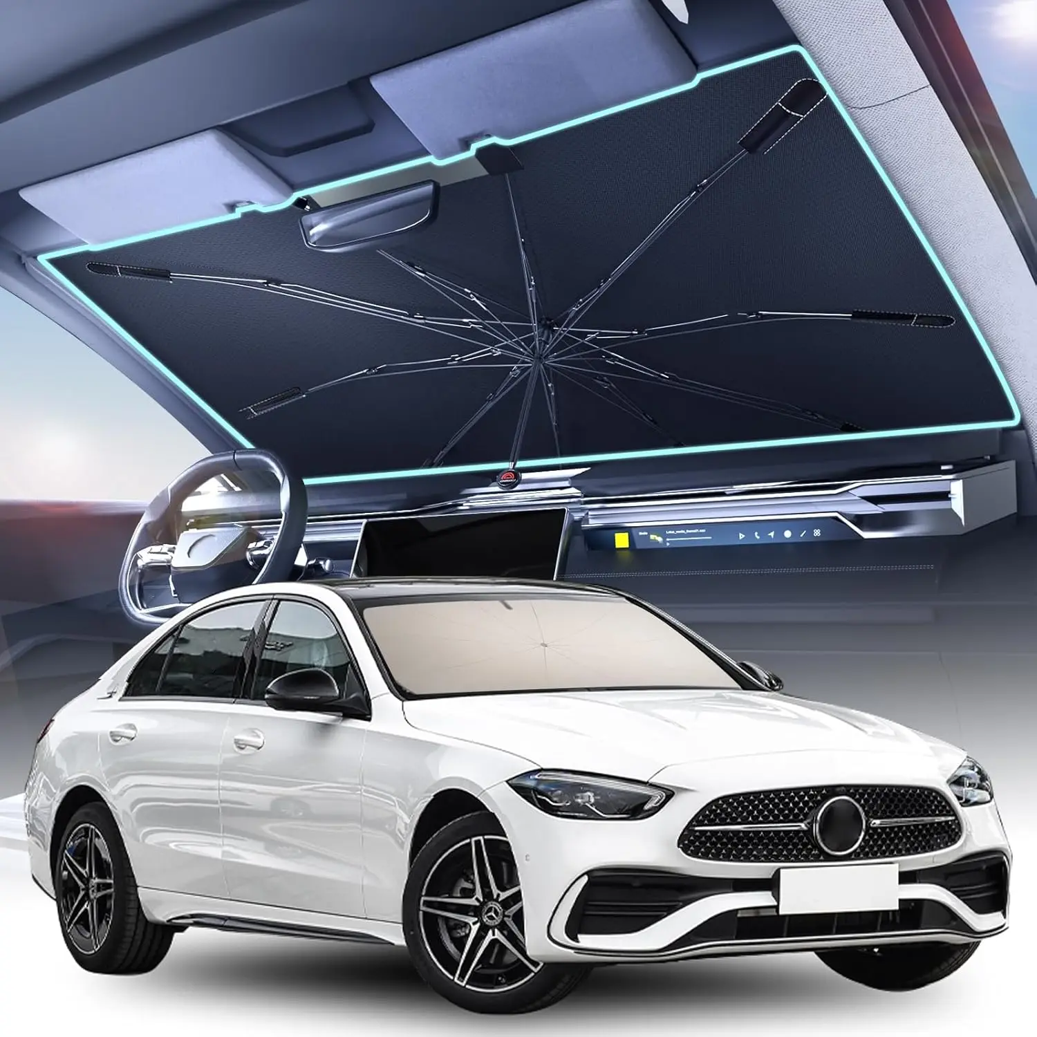 2026 Upgrade Windshield Sun Shade - UPF80+ Blocks Heat & UV Rays, M 57”x32”
2026 Upgrade Windshield Sun Shade - UPF80+ Blocks Heat & UV Rays, M 57”x32”