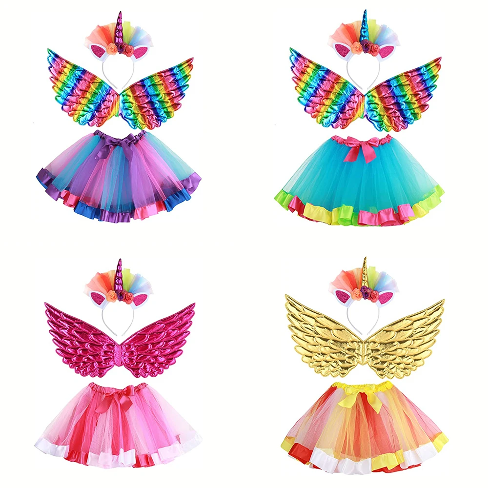 Girls Halloween Party Costume Unicorn Headband Rainbow Tutu Skirt and Angel Wing Set for Princess Birthday Party Cosplay
Girls Halloween Party Costume Unicorn Headband Rainbow Tutu Skirt and Angel Wing Set for Princess Birthday Party Cosplay