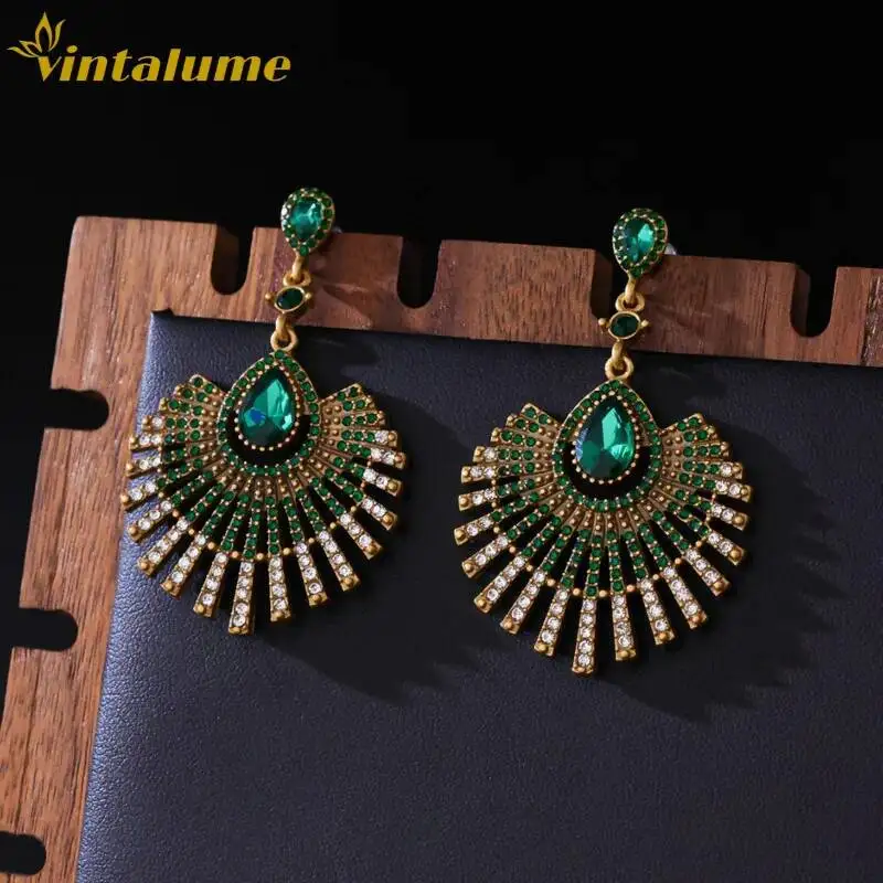 Vintage Green Crystal Peacock Fan Drop Earrings Gold Plated Ethnic Statement Party Wedding Jewelry Vintalume
Vintage Green Crystal Peacock Fan Drop Earrings Gold Plated Ethnic Statement Party Wedding Jewelry Vintalume