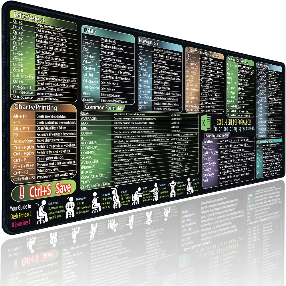Shortcut Key Excel Theme Mouse Pad Locking Edge Table Keyboard Non-Slip Computer Mausepad Accessories Desk Mat 900X400MM
Shortcut Key Excel Theme Mouse Pad Locking Edge Table Keyboard Non-Slip Computer Mausepad Accessories Desk Mat 900X400MM
