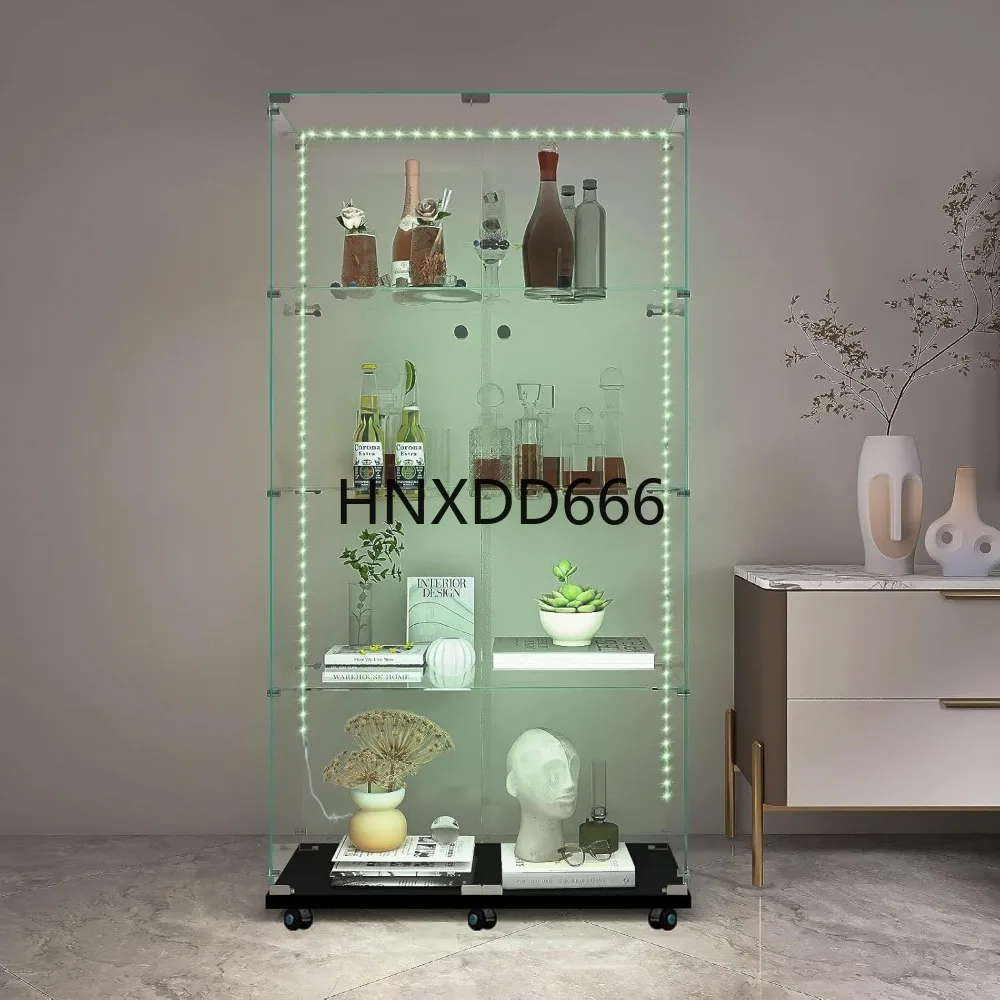 Glass Display Cabinet with 12 Color Lights and Lock 4-Tier 2-Door Curio Cabinets with Wheels Full Vision Showcase Tempered Glass
Glass Display Cabinet with 12 Color Lights and Lock 4-Tier 2-Door Curio Cabinets with Wheels Full Vision Showcase Tempered Glass