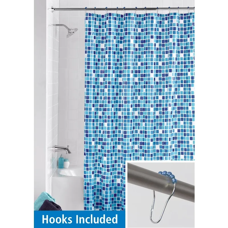 Shower Curtain Set: Blue PEVA Curtain with 12 Roller Shower Hooks, Mosaic Medallion Design
Shower Curtain Set: Blue PEVA Curtain with 12 Roller Shower Hooks, Mosaic Medallion Design