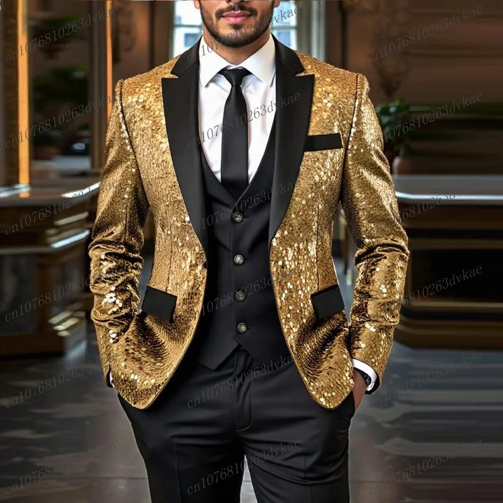 Gold Sequin And Black Men Suit Wedding Party Formal Groom Groomsman Prom Business Male Tuxedos 3 Piece Set Jacket Vest Pants
Gold Sequin And Black Men Suit Wedding Party Formal Groom Groomsman Prom Business Male Tuxedos 3 Piece Set Jacket Vest Pants