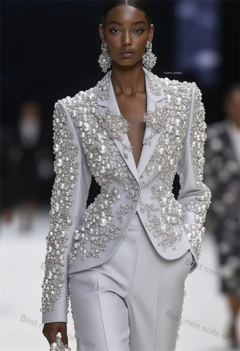 Luxury Shiny Women Suit Set 2 Piece Pearls Blazer+Pants Trousers Formal Office Jacket Cotton Customized Wedding Tuxedos Coat
Luxury Shiny Women Suit Set 2 Piece Pearls Blazer+Pants Trousers Formal Office Jacket Cotton Customized Wedding Tuxedos Coat
