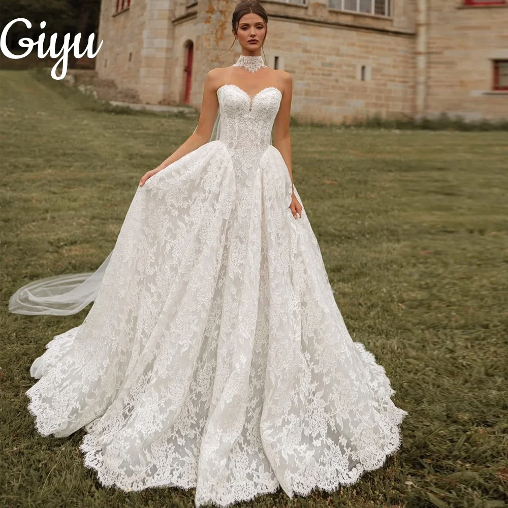 Giyu Princess A Line Lace Wedding Dress Sweetheart Exquisite Sweep Train Sleeveless Scarf Customized Bridal Gown Robe De Mariée 
Giyu Princess A Line Lace Wedding Dress Sweetheart Exquisite Sweep Train Sleeveless Scarf Customized Bridal Gown Robe De Mariée