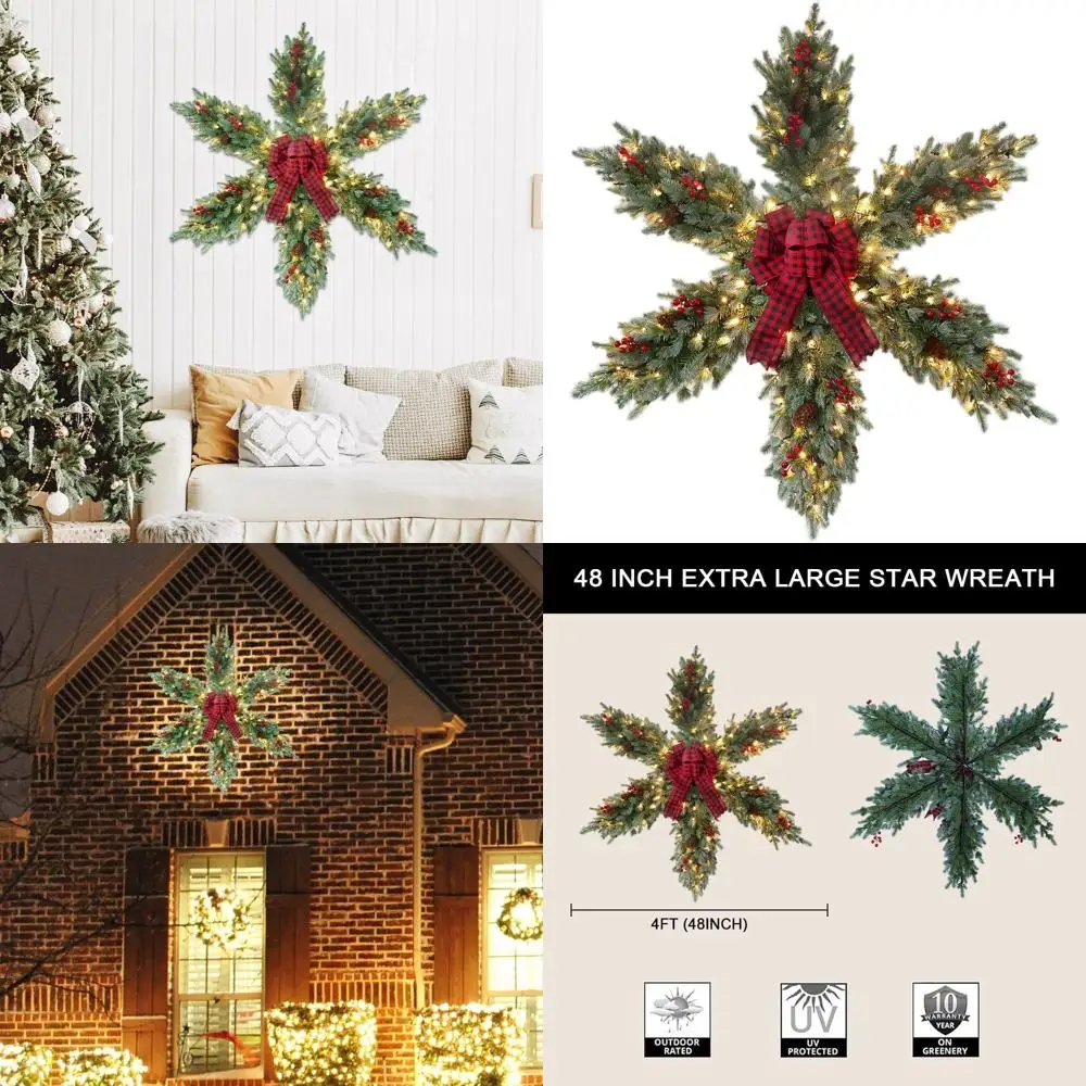 48 Pre-lit Christmas Wreath with 120 LEDs, 4FT Star Design, for Outdoor/Indoor Door Decor
48 Pre-lit Christmas Wreath with 120 LEDs, 4FT Star Design, for Outdoor/Indoor Door Decor