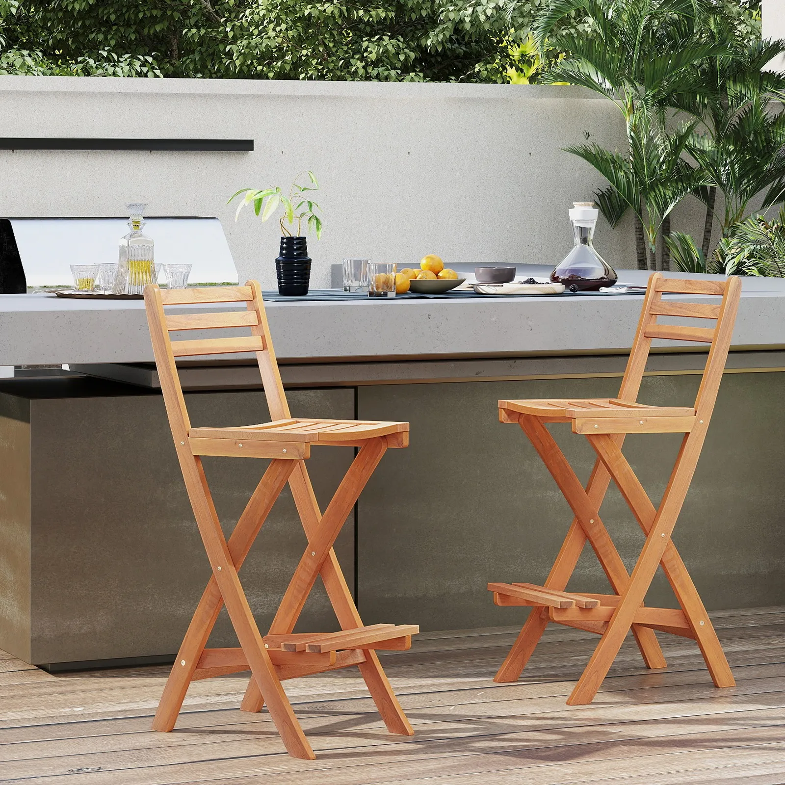 Outdoor Folding Bar Stools w/ Backrest Footrest Wooden Barstools Natural
Outdoor Folding Bar Stools w/ Backrest Footrest Wooden Barstools Natural