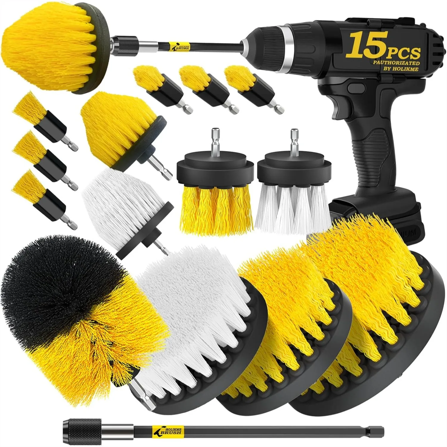 15-Piece Drill Brush Attachment Set for Power Scrubbing, Cleaning Grout, Tile, Bathroom, Kitchen with Extension Rod
15-Piece Drill Brush Attachment Set for Power Scrubbing, Cleaning Grout, Tile, Bathroom, Kitchen with Extension Rod