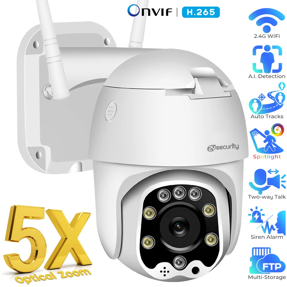 5MP 5X Optical Zoom Security IP Camera Outdoor Humanoid Detect Auto Tracking WiFi PTZ 2-Way Talk Onvif Surveillance Camera Camhi
5MP 5X Optical Zoom Security IP Camera Outdoor Humanoid Detect Auto Tracking WiFi PTZ 2-Way Talk Onvif Surveillance Camera Camhi