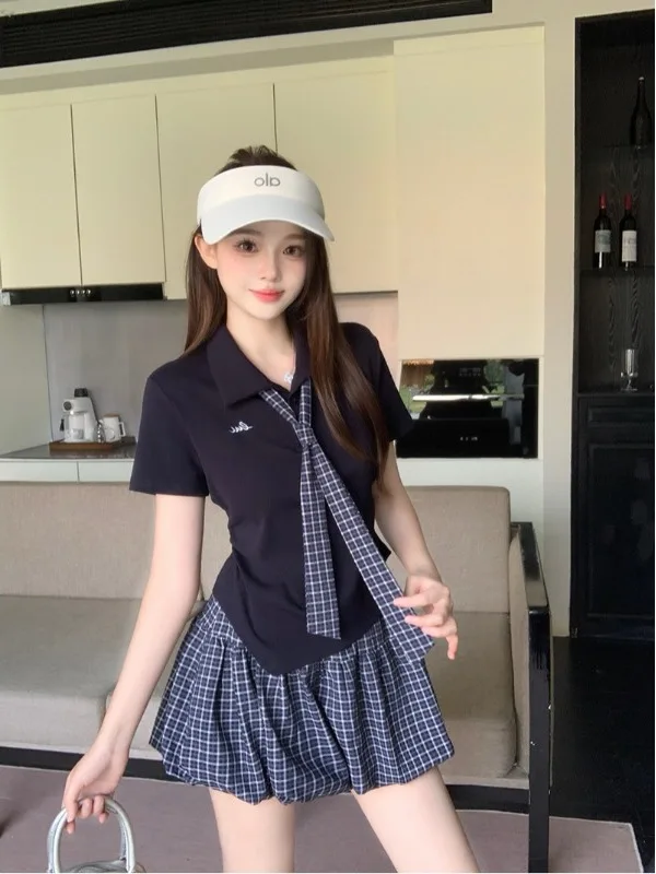 plus Size Fashionable Neck Tie Short Sleeve Plaid Summer Outfit Set Women's Skirt Korean Style Commute Straight Cut Thin
plus Size Fashionable Neck Tie Short Sleeve Plaid Summer Outfit Set Women's Skirt Korean Style Commute Straight Cut Thin