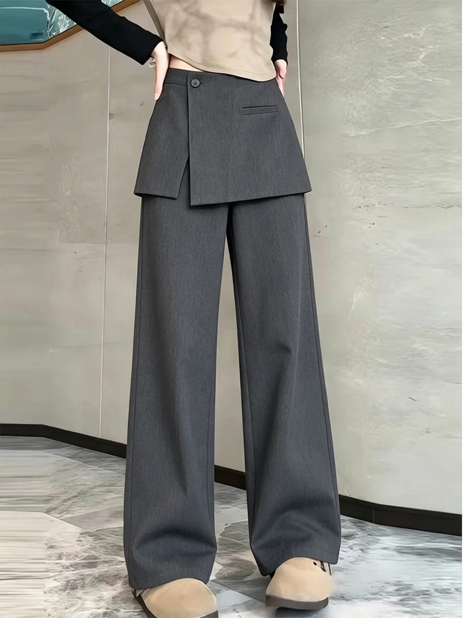 Korean Style High Waist Wide Leg Pants Women's Spring Summer Slimming Trousers with Slit And Patchwork Design Casual Pants
Korean Style High Waist Wide Leg Pants Women's Spring Summer Slimming Trousers with Slit And Patchwork Design Casual Pants