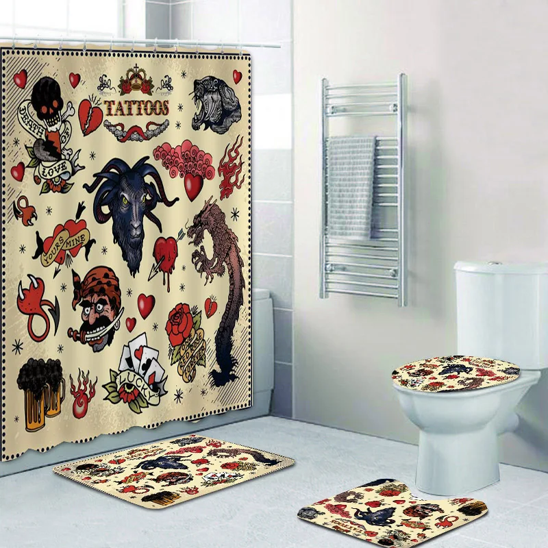 Old School Tattoo Art Shower Curtain Set for Bathroom Vintage Punk Skull Anchor Dagger Curtains Rug Mat Halloween Decor
Old School Tattoo Art Shower Curtain Set for Bathroom Vintage Punk Skull Anchor Dagger Curtains Rug Mat Halloween Decor