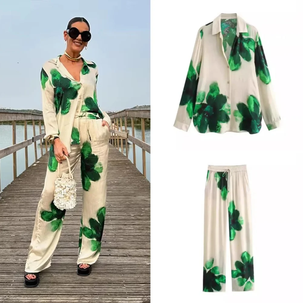 Green Printed Long Pants Sets for Women 2 Pieces 2024 New Fashion Shirts Top Women's Suit Two Piece Set Women Outfit
Green Printed Long Pants Sets for Women 2 Pieces 2024 New Fashion Shirts Top Women's Suit Two Piece Set Women Outfit