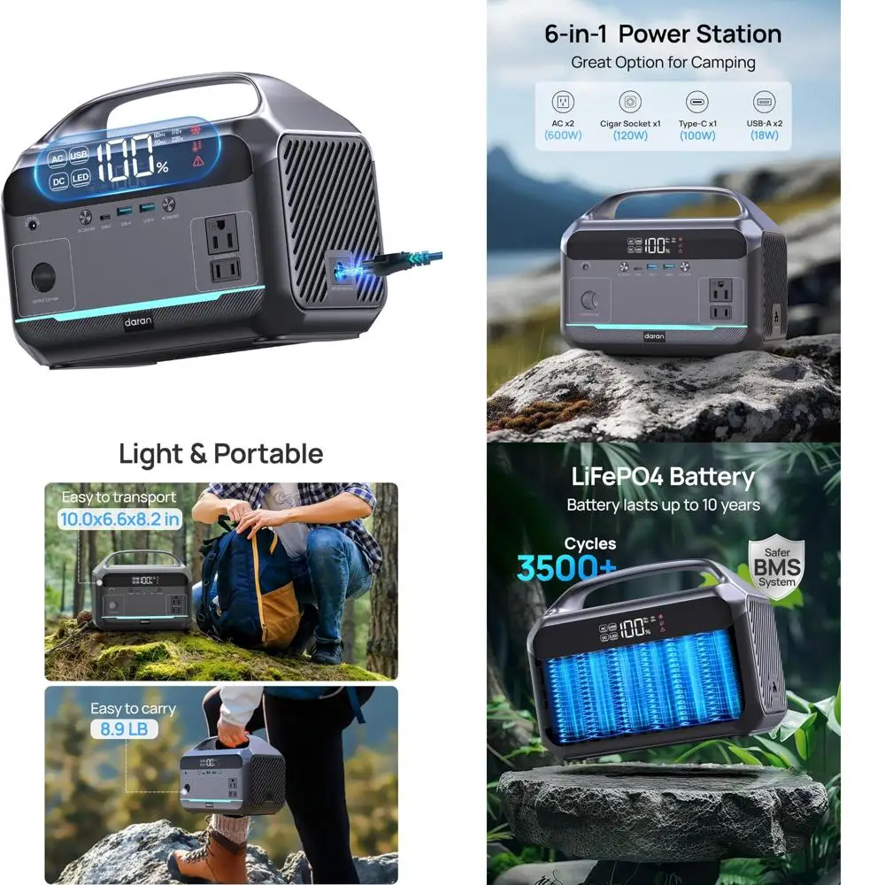 portable 600w power station with 288wh lifepo4 battery for emergency backup, dual 600w ac outlets, 1200w surge protection, and 2
portable 600w power station with 288wh lifepo4 battery for emergency backup, dual 600w ac outlets, 1200w surge protection, and 2