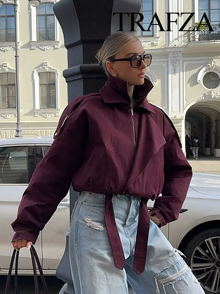 TRAFZA Women's Autumn Fashion Jackets Solid Turn-Down Collar Long Sleeves Bow Lace-Up Zipper Female Streetwear Style Jackets
TRAFZA Women's Autumn Fashion Jackets Solid Turn-Down Collar Long Sleeves Bow Lace-Up Zipper Female Streetwear Style Jackets