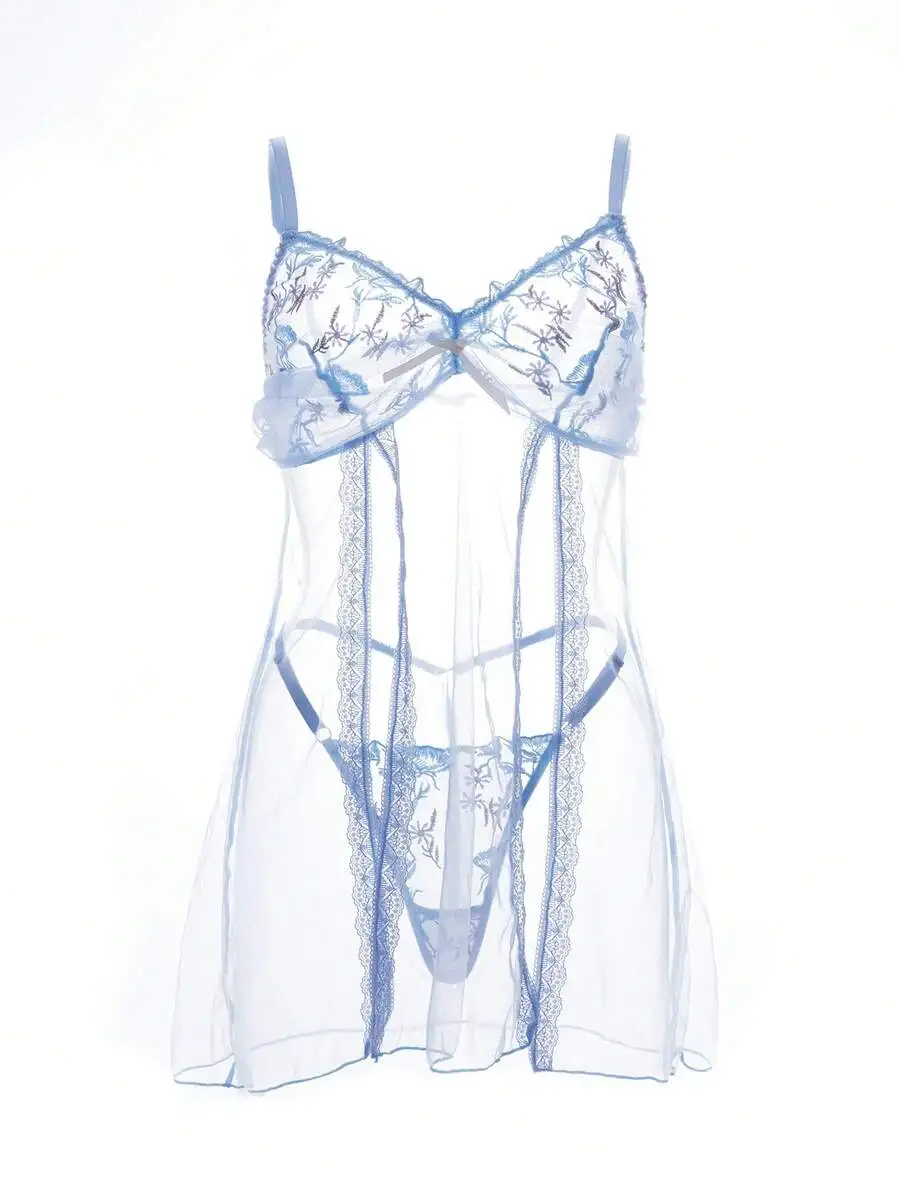 Women Sheer Embroidered Camisole Nightgown And Thong Panty Set
Women Sheer Embroidered Camisole Nightgown And Thong Panty Set