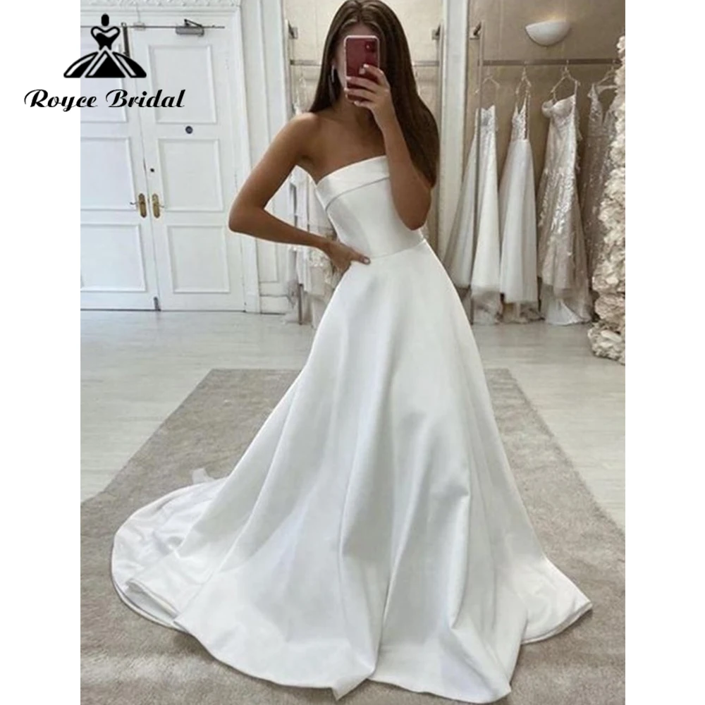 Simple Strapless Satin Sexy Wedding Dress Custom Made Bridal A-Line Dress Long Soft Dresses Vestido de novia
Simple Strapless Satin Sexy Wedding Dress Custom Made Bridal A-Line Dress Long Soft Dresses Vestido de novia