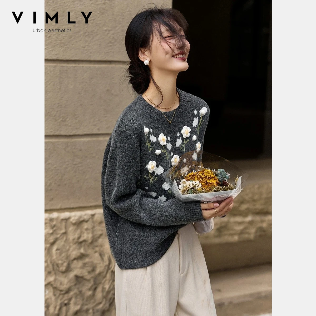 VIMLY Elegant Women's Sweater 2025 Winter 3D Floral Embroidery Crew Collar Knitwear High Elasticity Loose Woman Clothes 30509
VIMLY Elegant Women's Sweater 2025 Winter 3D Floral Embroidery Crew Collar Knitwear High Elasticity Loose Woman Clothes 30509
