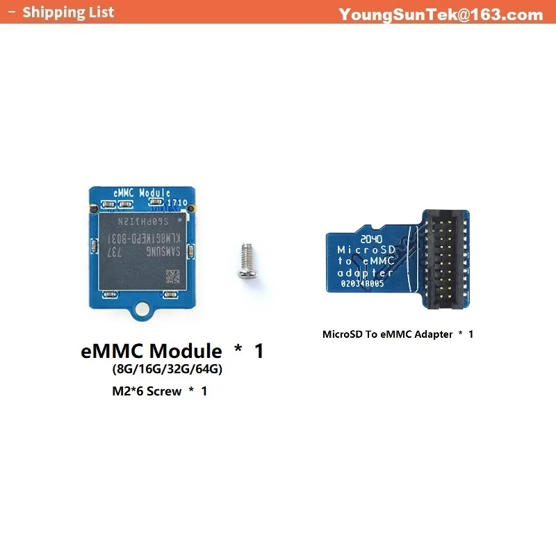 MicroSD adapter & 16GB eMMC Module, YoungSunTek, For the NanoPi & NanoPC ARM Demo board series
MicroSD adapter & 16GB eMMC Module, YoungSunTek, For the NanoPi & NanoPC ARM Demo board series