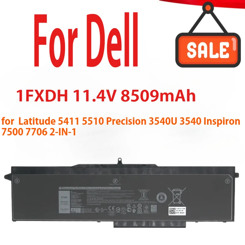 11,4 В, 8509 мАч, 97 Втч 1FXDH 1WJT0 D191G, аккумулятор для ноутбука Dell Latitude 5411 5510 Precision 3540U 3540 Inspiron 7500 7706 2-IN-1
11,4 В, 8509 мАч, 97 Втч 1FXDH 1WJT0 D191G, аккумулятор для ноутбука Dell Latitude 5411 5510 Precision 3540U 3540 Inspiron 7500 7706 2-IN-1