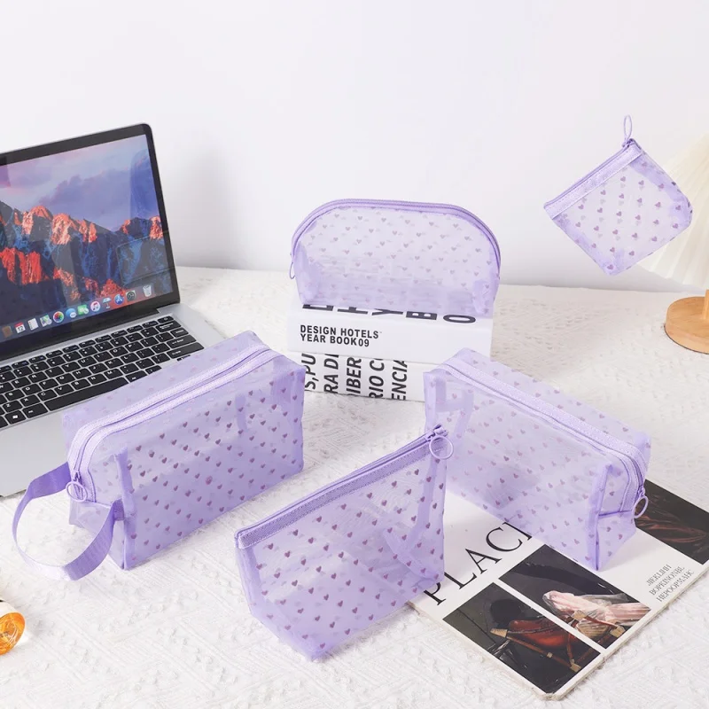 Purple Transparent Mesh Cosmetic Bag Heart Wave Point Make Up Bag Simple Portable Wash Pouch Travel Storage Bag
Purple Transparent Mesh Cosmetic Bag Heart Wave Point Make Up Bag Simple Portable Wash Pouch Travel Storage Bag