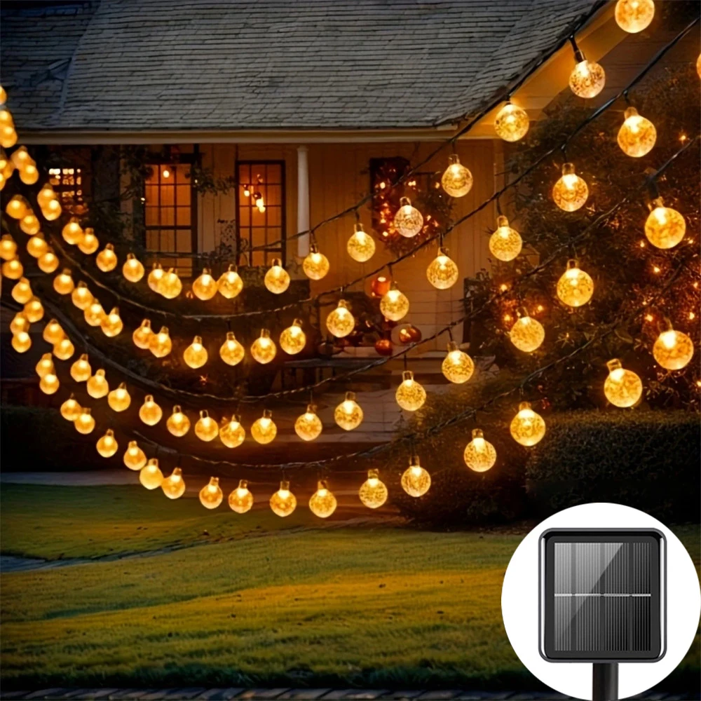 LED Solar String Lights Outdoor 60 Leds Waterproof Crystal Globe Lights with 8 Modes Garden Light for Patio Party Tree Decor