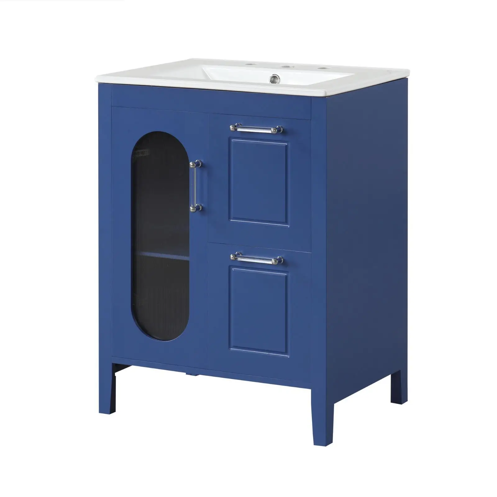 Тумба для ванной комнаты синяя из массива дерева с керамической раковиной, выдвижными ящиками, дверцей и закрытой полкой для домашнего дизайна ванной комнаты
Тумба для ванной комнаты синяя из массива дерева с керамической раковиной, выдвижными ящиками, дверцей и закрытой полкой для домашнего дизайна ванной комнаты