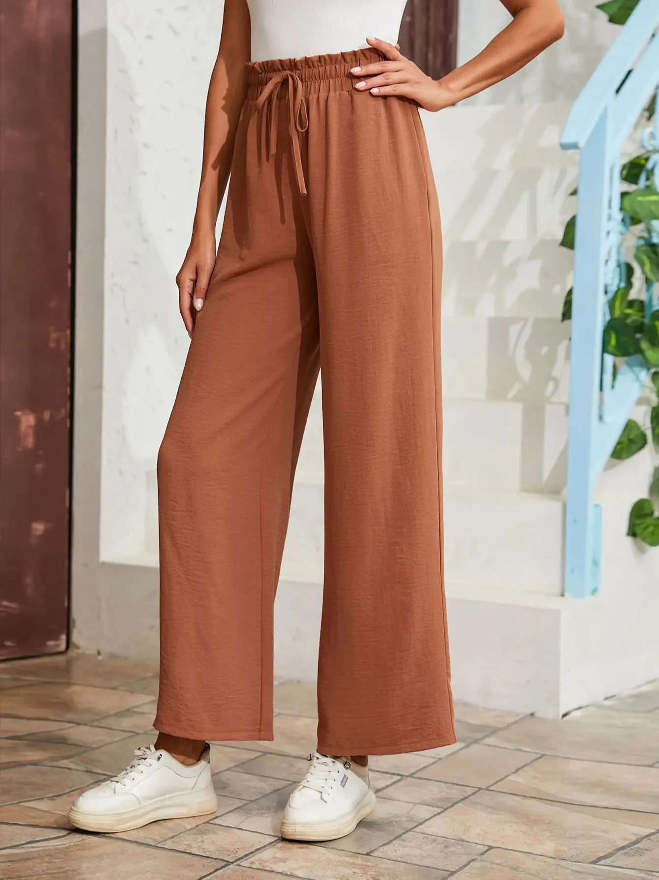Solid Textured Wide Leg Pants, Casual Elastic Waist Tied Pants, Women's Clothing
Solid Textured Wide Leg Pants, Casual Elastic Waist Tied Pants, Women's Clothing