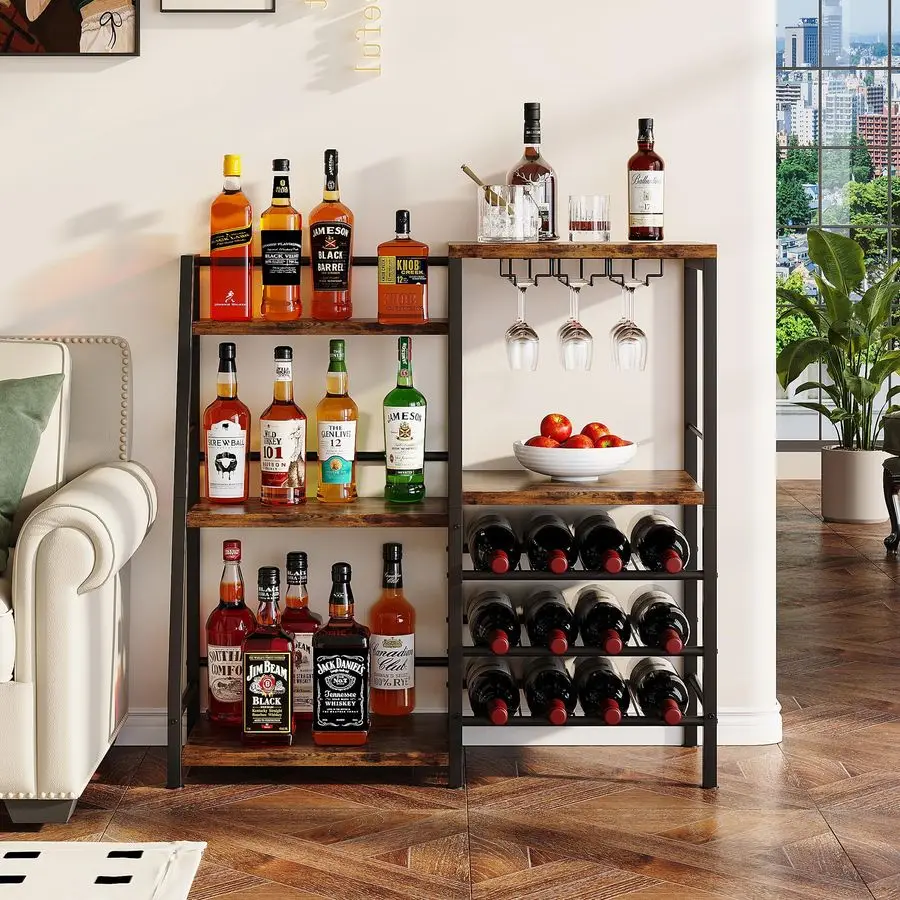 Liquor Cabinet Bar for Home Bar, 3 Tier Wine Rack Freestanding Floor with Glass Holder and Fences, Trapezoidal Liquor Bottle Dis
Liquor Cabinet Bar for Home Bar, 3 Tier Wine Rack Freestanding Floor with Glass Holder and Fences, Trapezoidal Liquor Bottle Dis
