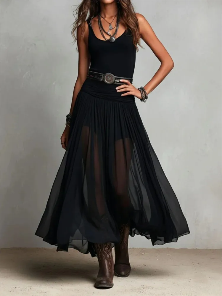 Boho Women U Neck New Mesh Pleated Maxi Dress Fashion Casual High Waist Flowy A-Line Long Dress Summer Sleeveless Party Sundress
Boho Women U Neck New Mesh Pleated Maxi Dress Fashion Casual High Waist Flowy A-Line Long Dress Summer Sleeveless Party Sundress
