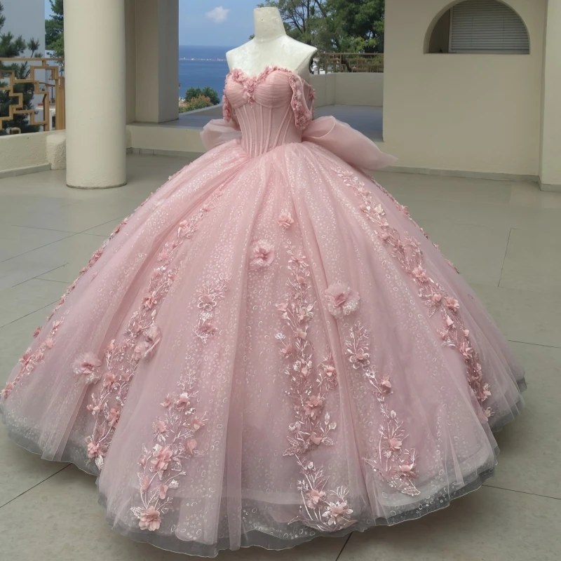 Розовые блестящие платья Quinceanera с открытыми плечами и блестками, аппликация, цветок, бисер, кристалл, бант, корсет, тюль, вечеринка, день рождения, сладкий 16 
Розовые блестящие платья Quinceanera с открытыми плечами и блестками, аппликация, цветок, бисер, кристалл, бант, корсет, тюль, вечеринка, день рождения, сладкий 16