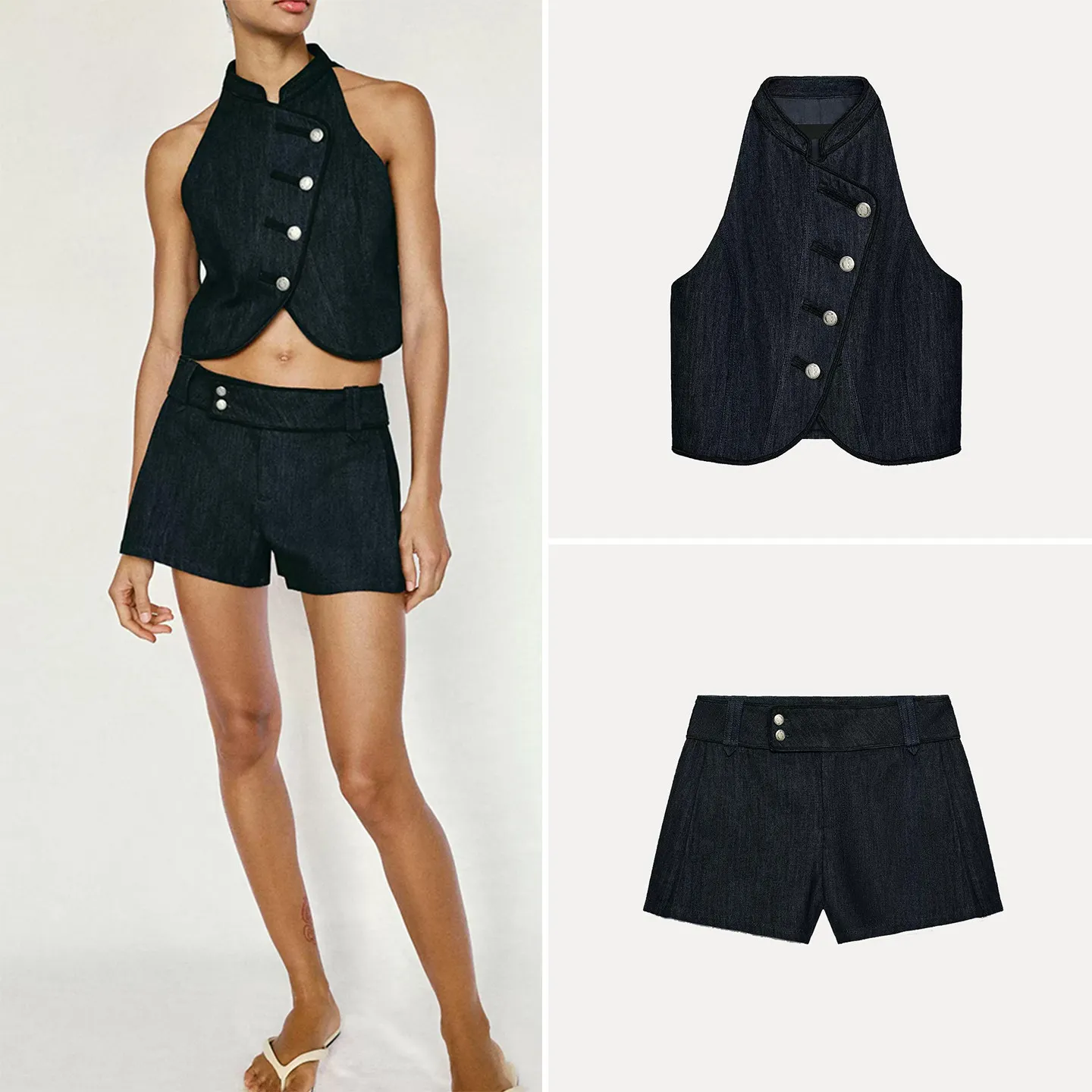 Low Waist Sleeveless Double Breasted Collar Vest Women's Fashion Set with Color Block Shorts ZADATA Brand Summer Outfit
Low Waist Sleeveless Double Breasted Collar Vest Women's Fashion Set with Color Block Shorts ZADATA Brand Summer Outfit