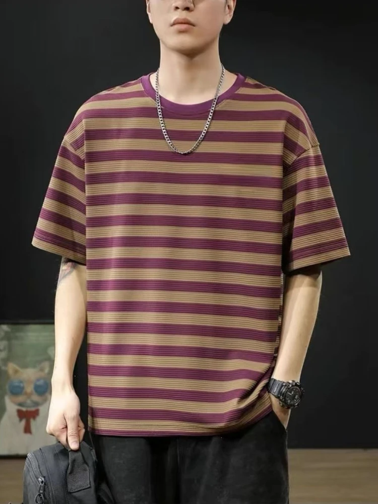 Men's Loose Fit Big Size Heavyweight T-Shirt Summer 2026 Striped Short Sleeve Round Neck Tee Casual Relaxed and Airy Top
Men's Loose Fit Big Size Heavyweight T-Shirt Summer 2026 Striped Short Sleeve Round Neck Tee Casual Relaxed and Airy Top