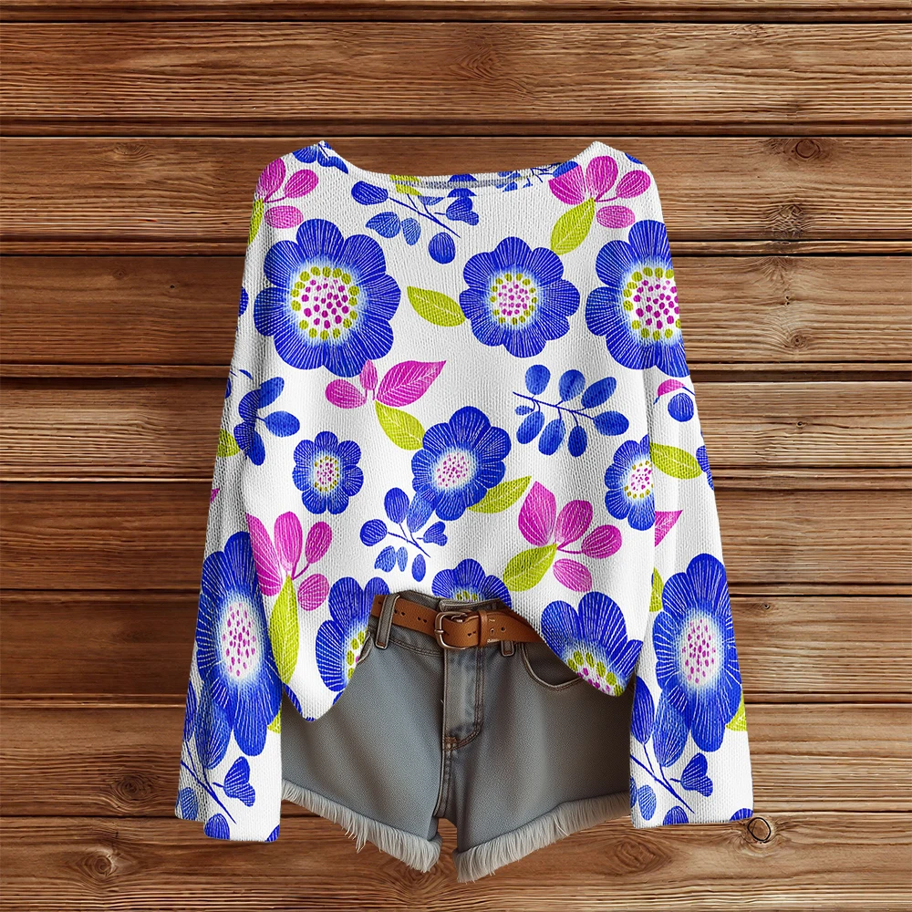 Повседневные вязаные свитера с цветочным принтом для женщин, модный пуловер, свободный свитер с длинными рукавами, модные уличные джемперы, топы
Повседневные вязаные свитера с цветочным принтом для женщин, модный пуловер, свободный свитер с длинными рукавами, модные уличные джемперы, топы