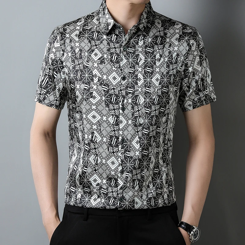 Gentleman Casual Men Shirt Real Silk Soft Short Sleeved 3D Print Summer Quality Comfortable Breathable Premium Camisas De Hombre
Gentleman Casual Men Shirt Real Silk Soft Short Sleeved 3D Print Summer Quality Comfortable Breathable Premium Camisas De Hombre