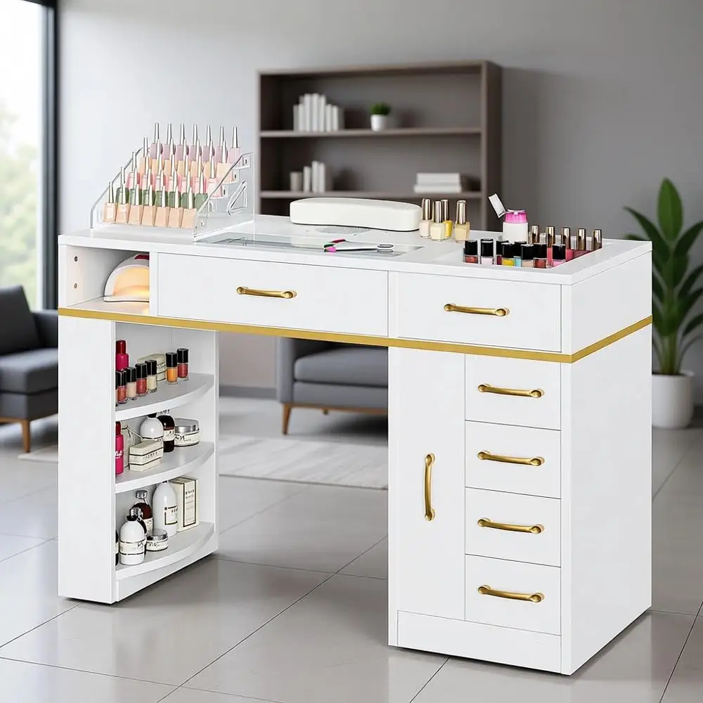 Glass Top Manicure Station with Acrylic Display, Dust Collector, 7 Drawers, Shelves, Wrist Cushion, White
Glass Top Manicure Station with Acrylic Display, Dust Collector, 7 Drawers, Shelves, Wrist Cushion, White