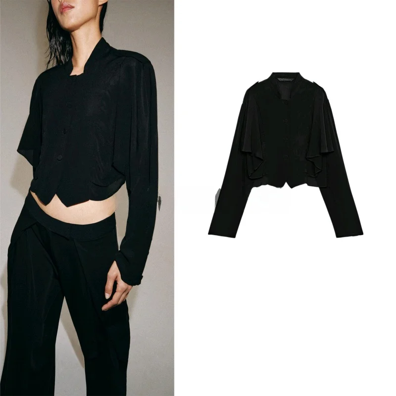 Summer New Women's Long Sleeve High round Neck Layered Decoration Straight Hem Short Shirt French Style Polyester Fiber
Summer New Women's Long Sleeve High round Neck Layered Decoration Straight Hem Short Shirt French Style Polyester Fiber
