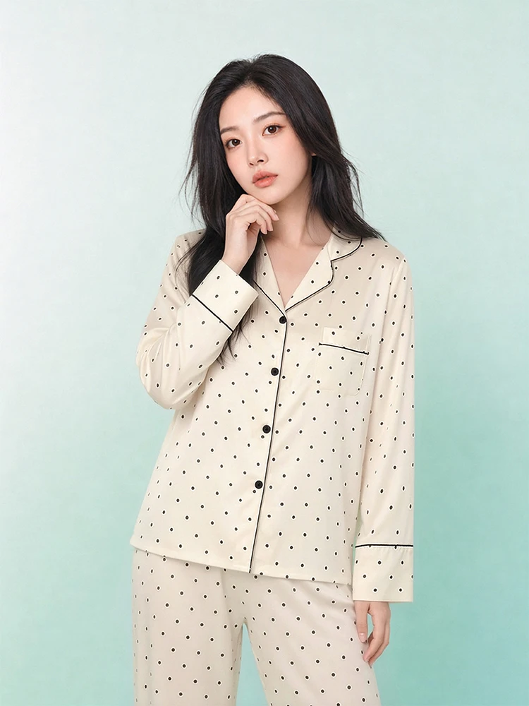 PinkBread Polka Dot Silk Sleepwear Women's Summer Cool Feeling Home Clothes Long Sleeve Loose Fit Home Fashion Outfit
PinkBread Polka Dot Silk Sleepwear Women's Summer Cool Feeling Home Clothes Long Sleeve Loose Fit Home Fashion Outfit