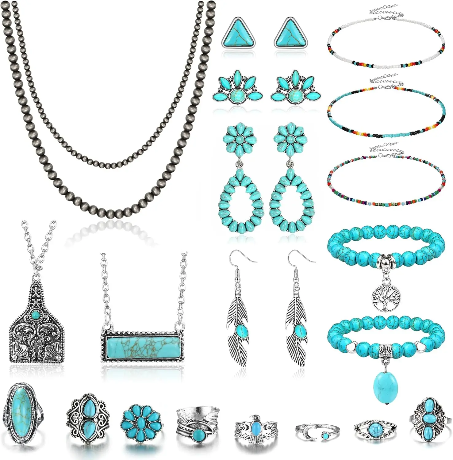 Turquoise Jewelry Set for Women Bohemian Navajo Pearl Necklace Beaded Choker Earrings Bracelet Vintage Rings
Turquoise Jewelry Set for Women Bohemian Navajo Pearl Necklace Beaded Choker Earrings Bracelet Vintage Rings