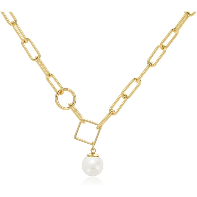 16K Gold Plated Paperclip Chain Necklace with a Single Pearl Pendant - Ideal for Women.
16K Gold Plated Paperclip Chain Necklace with a Single Pearl Pendant - Ideal for Women.